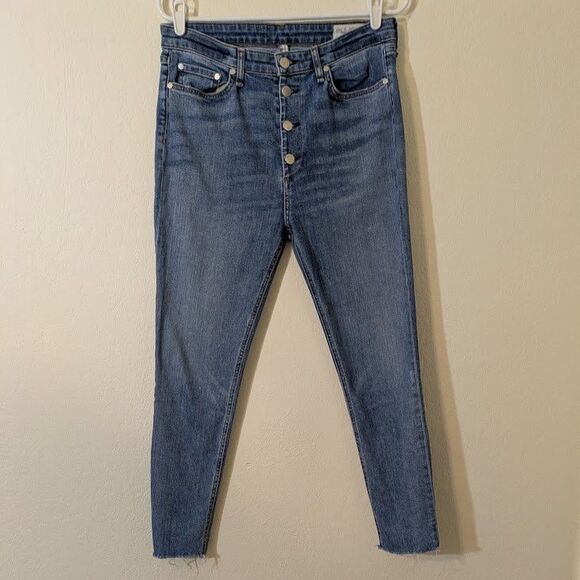 Rag & Bone Nina High Rise Ankle Skinny Jeans Womens Sz 30 Blue Denim Button Fly - Picture 1 of 10